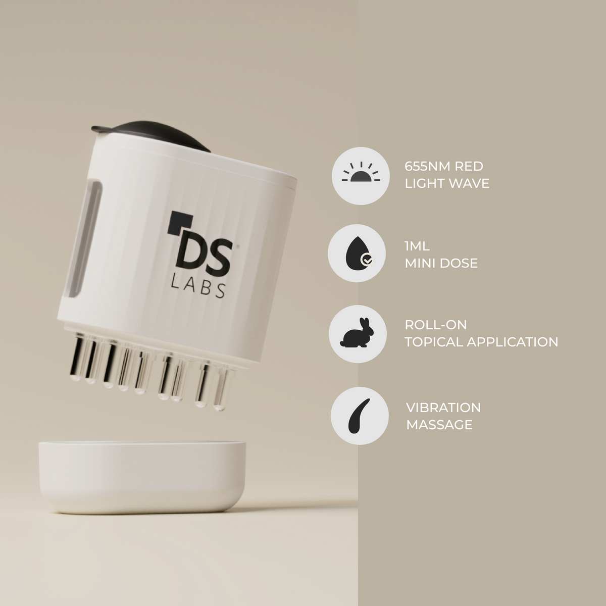 DS Labs Scalp Activator met beschermkap en overzicht van functies