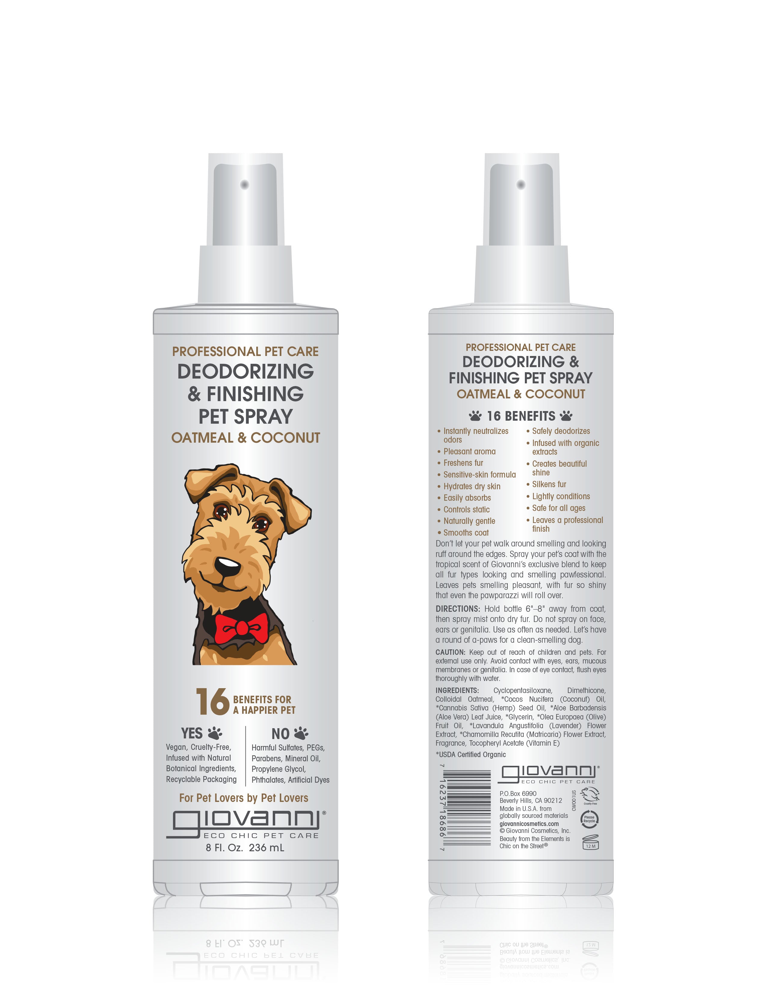 Giovanni Cosmetics - Spray déodorant et de finition professionnel pour animaux de compagnie - Avoine et noix de coco - 295 ml