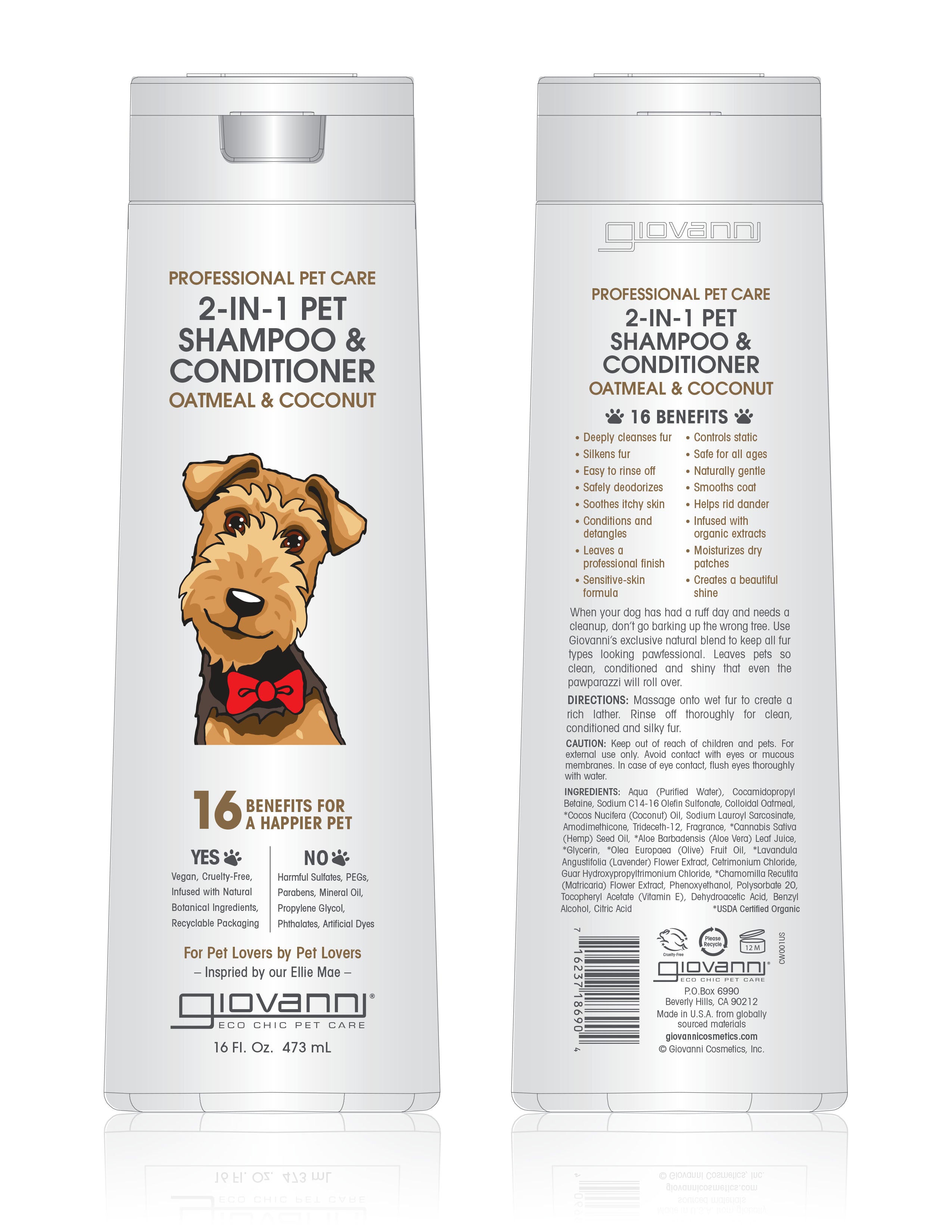 Giovanni Cosmetics - Shampoing et revitalisant professionnel 2 en 1 pour animaux de compagnie - Avoine et noix de coco - 473 ml