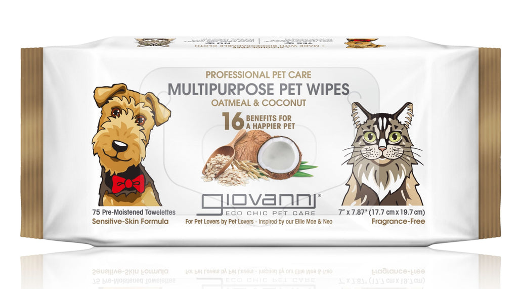 Lingettes polyvalentes professionnelles pour animaux de compagnie Giovanni Cosmetics - Avoine et noix de coco (75 pièces)