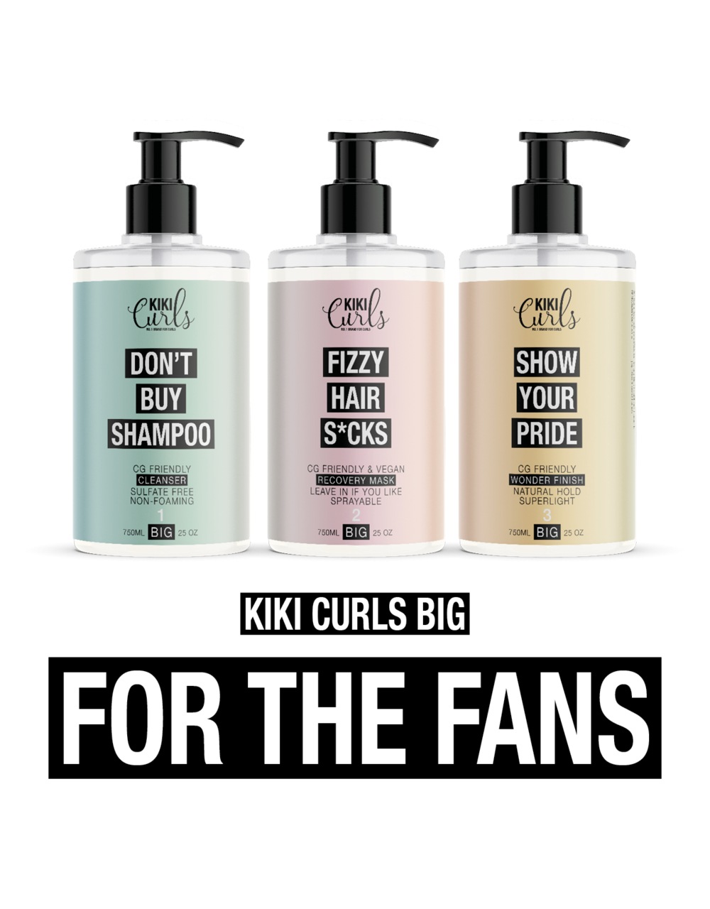 KIKI Curls Combi set BIG (#1 Nettoyant, #2 Masque, #3 Wonder finish) - 3x 750ml