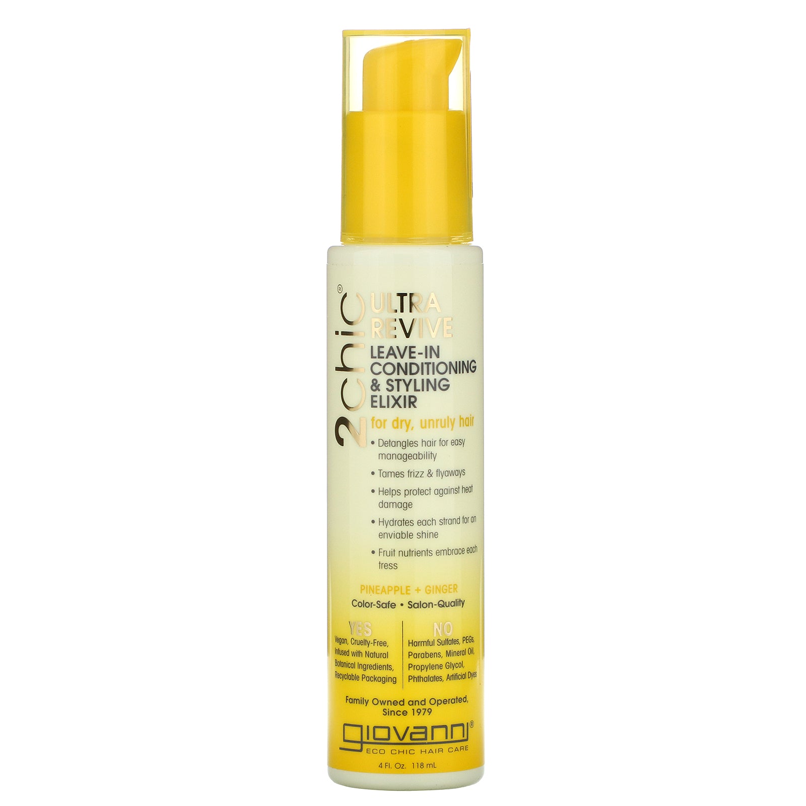 Giovanni Cosmetics - 2chic® - Élixir revitalisant et coiffant sans rinçage Ultra-Revive à l'ananas et au gingembre 118 ml